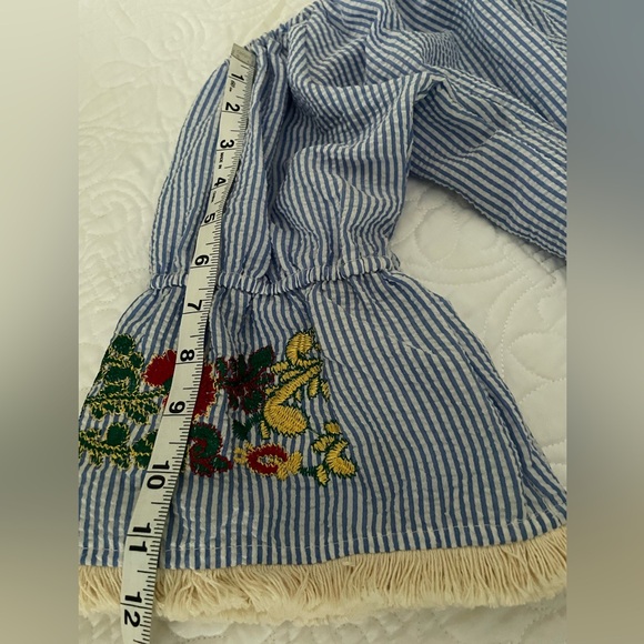 NWT Rebellion Embroidered Blue & White Striped Seersucker Shift Dress Sz XL - Picture 10 of 10